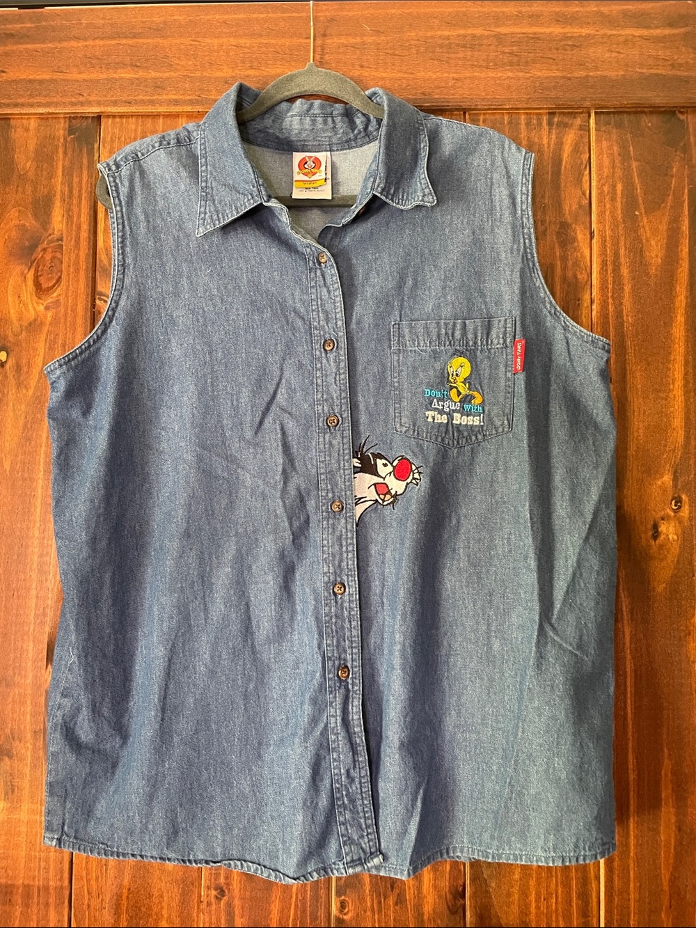 Looney Tunes Sylvester and Tweetie Sleeveless Denim Shirt - Sz14-16W